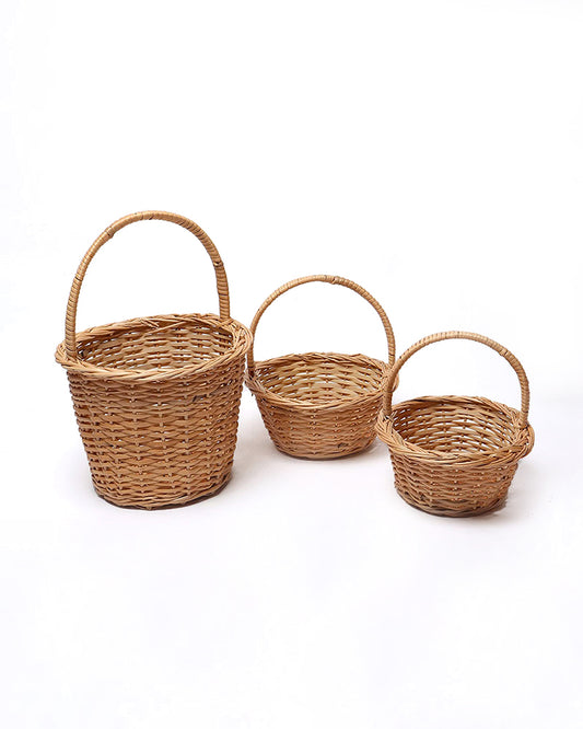 Wicker Round Handle Basket - Set of 3