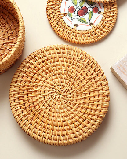 Rattan Coasters Set of 6 with Storage Box | Stylish Tea Coasters for Home Decor