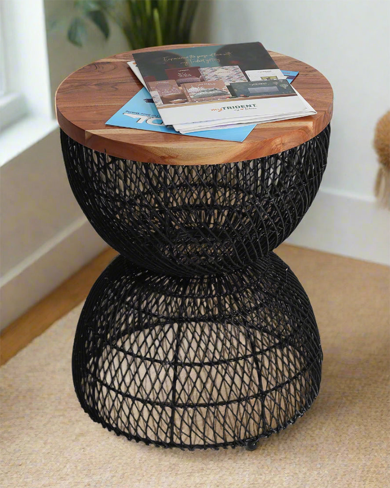 Wooden Rattan Stool | Mini Side Stool | Cane Round Table | Stylish Side Table