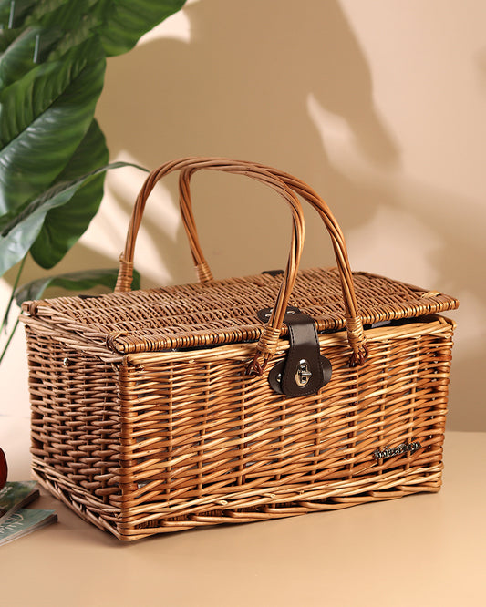 Wicker Hamper With Folding Table | Picnic Hamper Set | Wicker Picnic Basket For 4