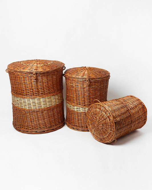 Wicker Laundry Baskets With Lid (Set of 3)