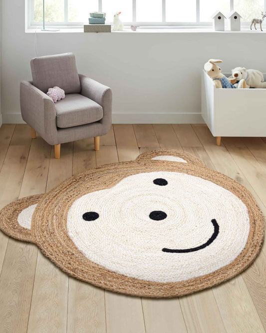 Jute Round Floor Mats | Jute Carpet for Living Room | Teddy Bear Rug - White, 3Ft