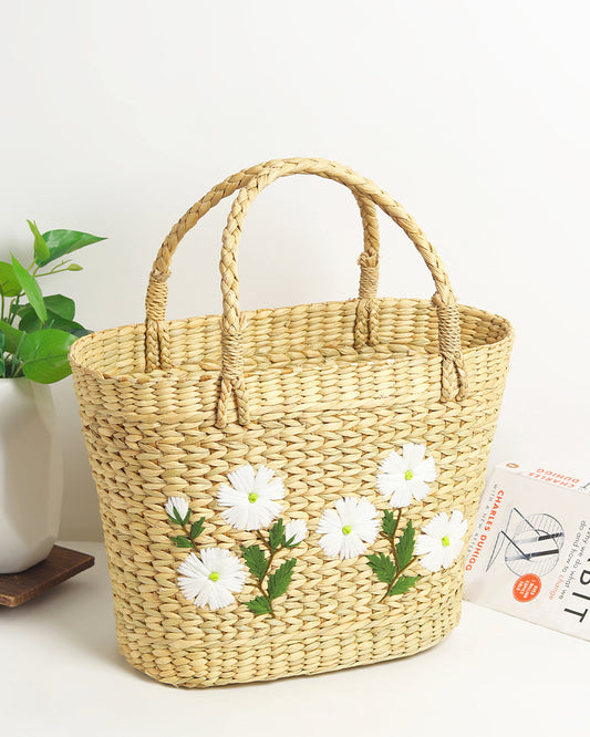 Seagrass Shopping Basket | Embroidery Basket