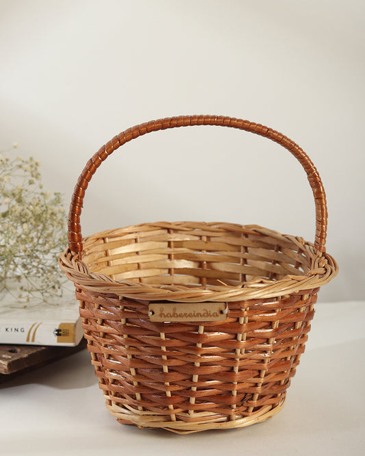 Wicker Round Hamper Basket with Handle