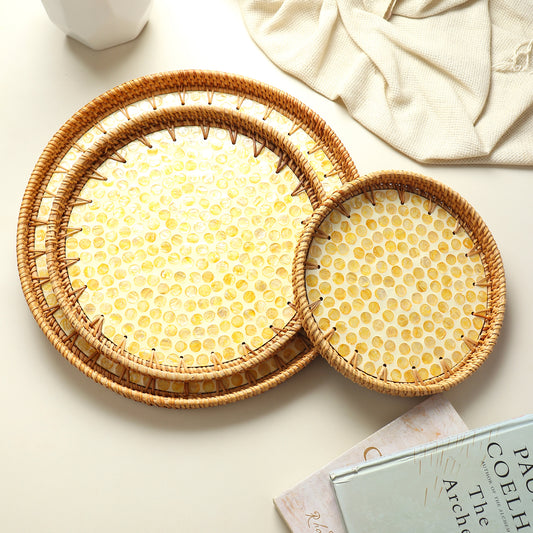 Round Rattan Tray | Decorative Tray | Cane Gift Hamper Tray | Serving Tray