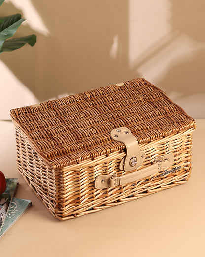 Vintage-Style Wicker Picnic Hamper | Wicker Picnic Basket For 2 | Picnic Basket With Utensils Cutlery Holder