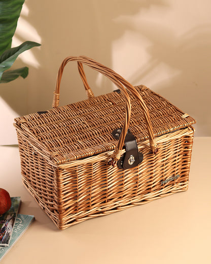 Wicker Hamper With Folding Table | Picnic Hamper Set | Wicker Picnic Basket For 4