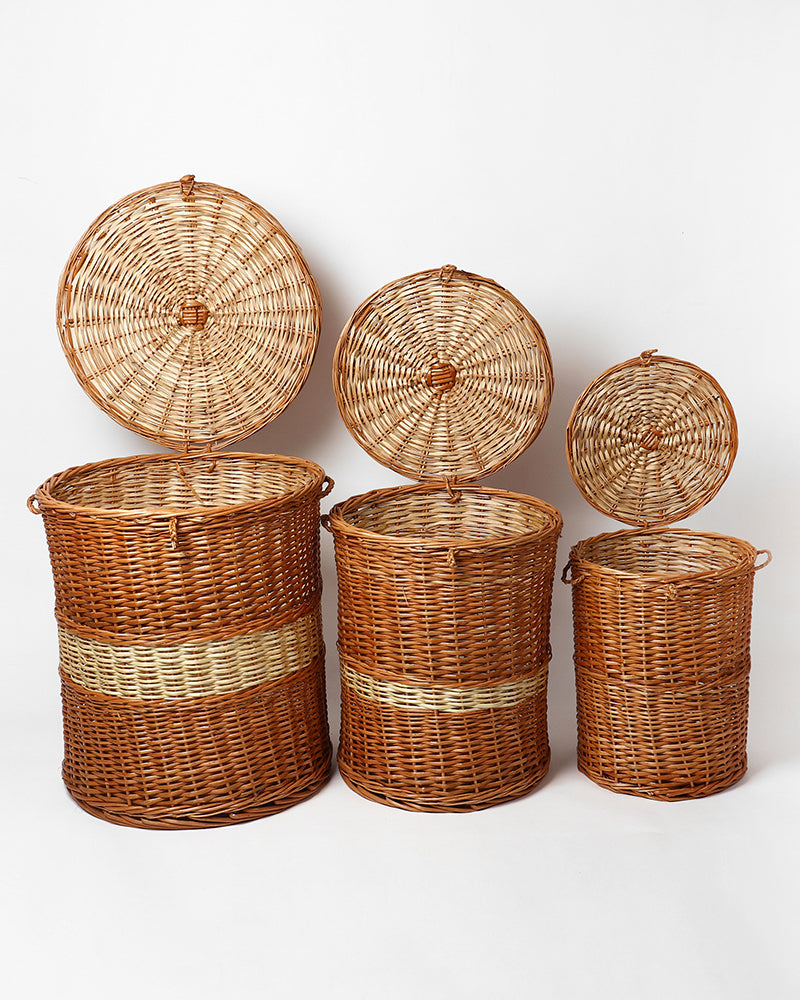 Wicker Laundry Baskets With Lid (Set of 3)