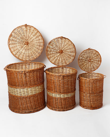 Wicker Laundry Baskets With Lid (Set of 3)