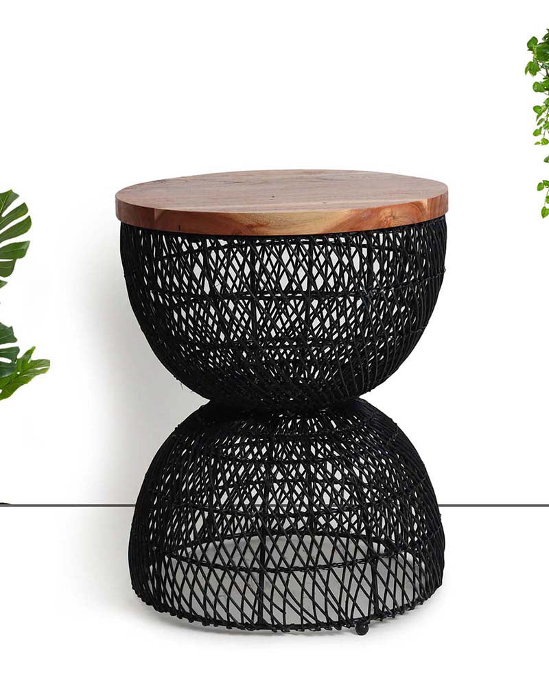 Wooden Rattan Stool | Mini Side Stool | Cane Round Table | Stylish Side Table