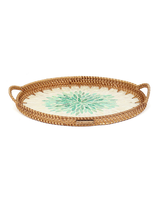 Cane Tray Oval - Green Rangoli Mosaic