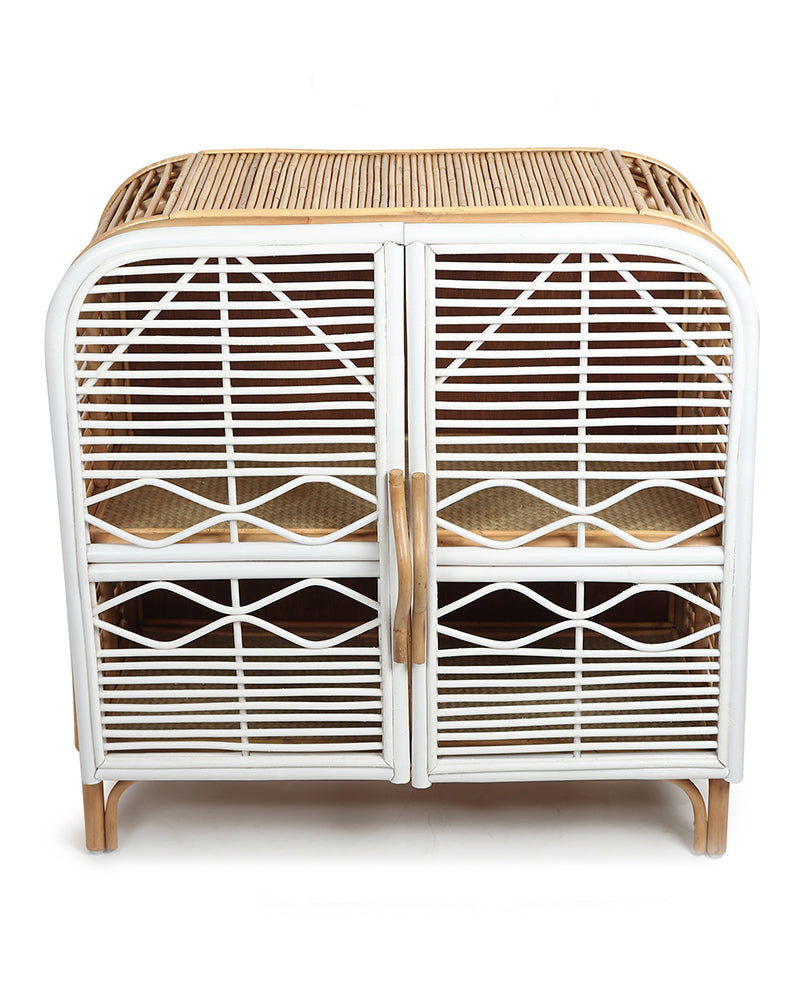 Wooden Rattan Indo Cabinet | Bamboo Storage Cabinet for Kitchen & Dining Room | Cane Kitchen Organiser Vegetable Cabinet