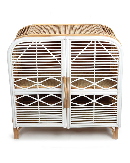 Wooden Rattan Indo Cabinet | Bamboo Storage Cabinet for Kitchen & Dining Room | Cane Kitchen Organiser Vegetable Cabinet