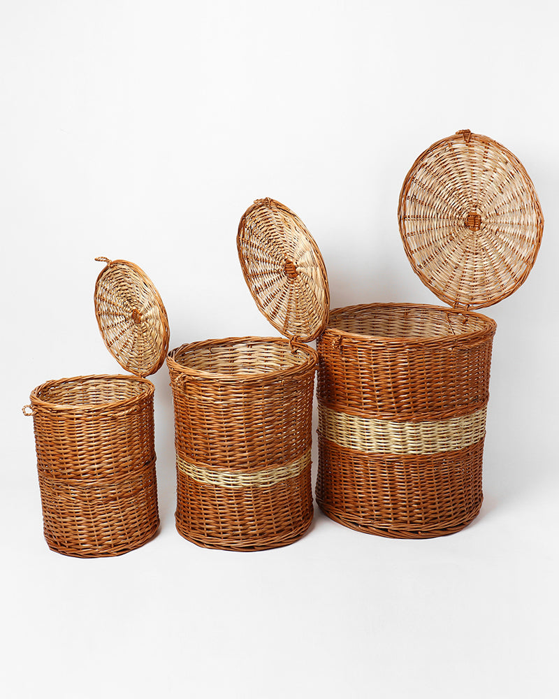 Wicker Laundry Baskets With Lid (Set of 3)