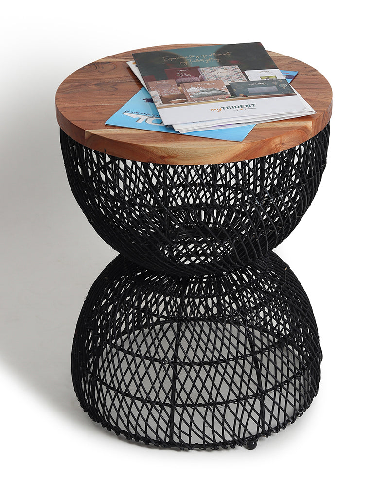 Wooden Rattan Stool | Mini Side Stool | Cane Round Table | Stylish Side Table