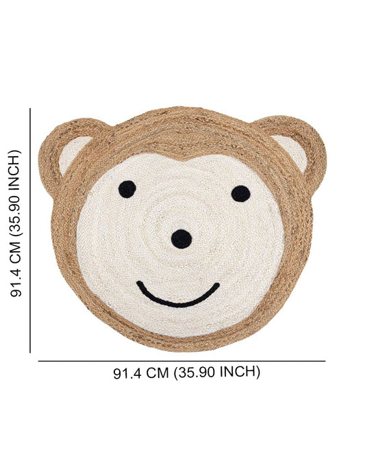 Jute Round Floor Mats | Jute Carpet for Living Room | Teddy Bear Rug - White, 3Ft