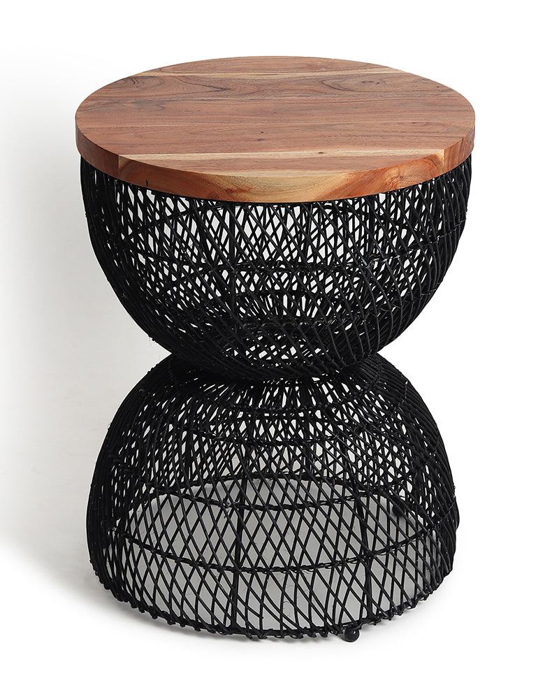 Wooden Rattan Stool | Mini Side Stool | Cane Round Table | Stylish Side Table