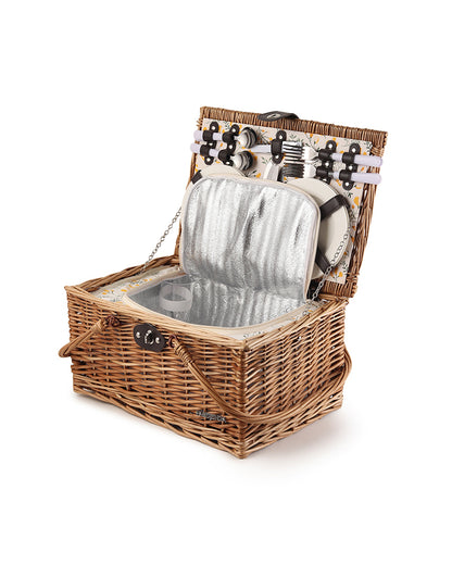 Wicker Hamper With Folding Table | Picnic Hamper Set | Wicker Picnic Basket For 4