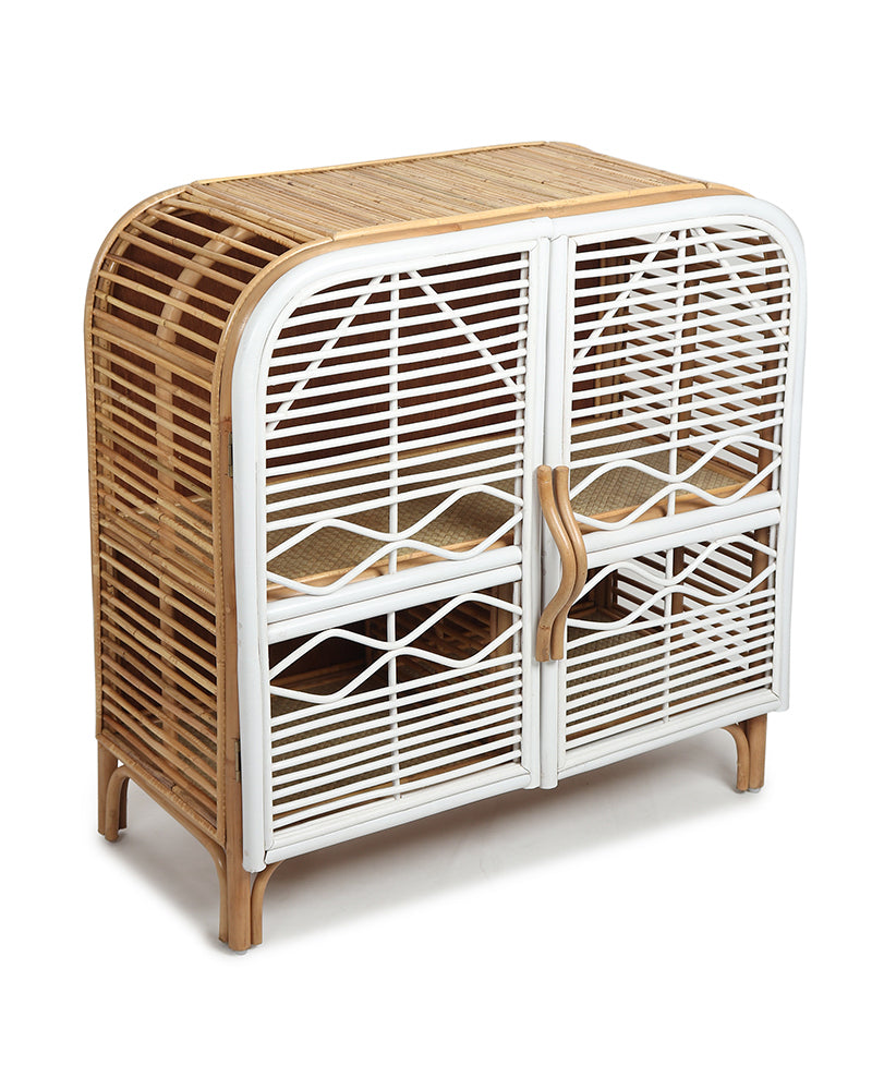 Wooden Rattan Indo Cabinet | Bamboo Storage Cabinet for Kitchen & Dining Room | Cane Kitchen Organiser Vegetable Cabinet