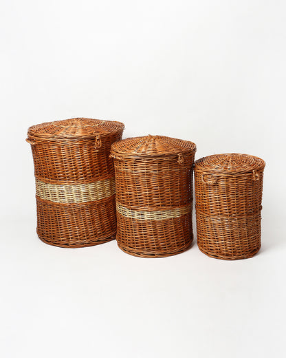 Wicker Laundry Baskets With Lid (Set of 3)