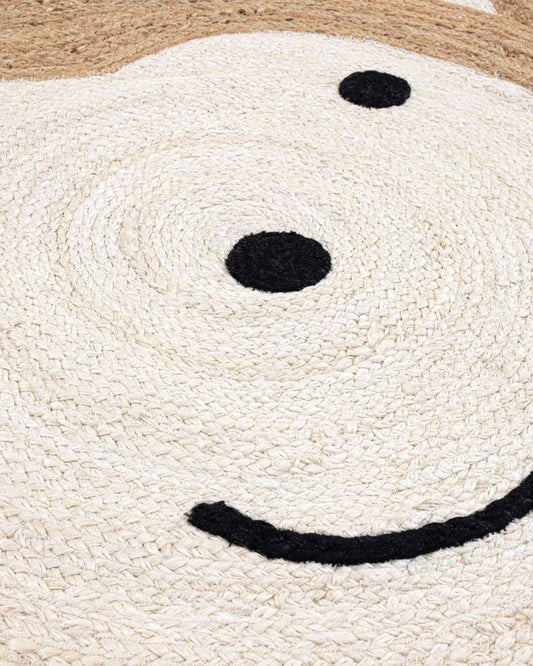 Jute Round Floor Mats | Jute Carpet for Living Room | Teddy Bear Rug - White, 3Ft