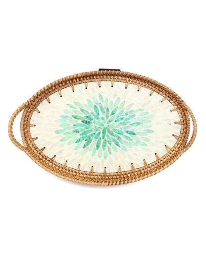 Cane Tray Oval - Green Rangoli Mosaic