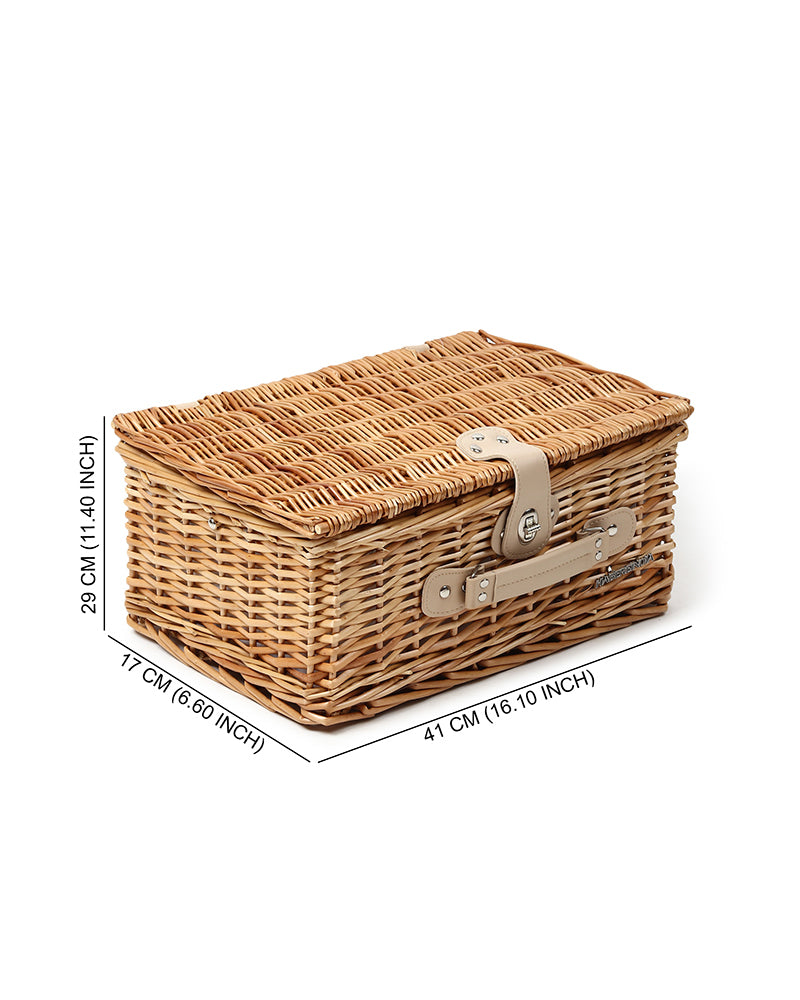 Vintage-Style Wicker Picnic Hamper | Wicker Picnic Basket For 2 | Picnic Basket With Utensils Cutlery Holder