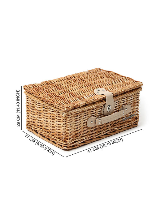 Vintage-Style Wicker Picnic Hamper | Wicker Picnic Basket For 2 | Picnic Basket With Utensils Cutlery Holder