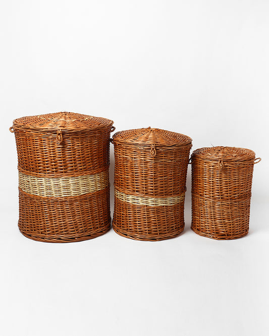 Wicker Laundry Baskets With Lid (Set of 3)