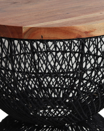 Wooden Rattan Stool | Mini Side Stool | Cane Round Table | Stylish Side Table