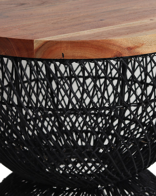 Wooden Rattan Stool | Mini Side Stool | Cane Round Table | Stylish Side Table