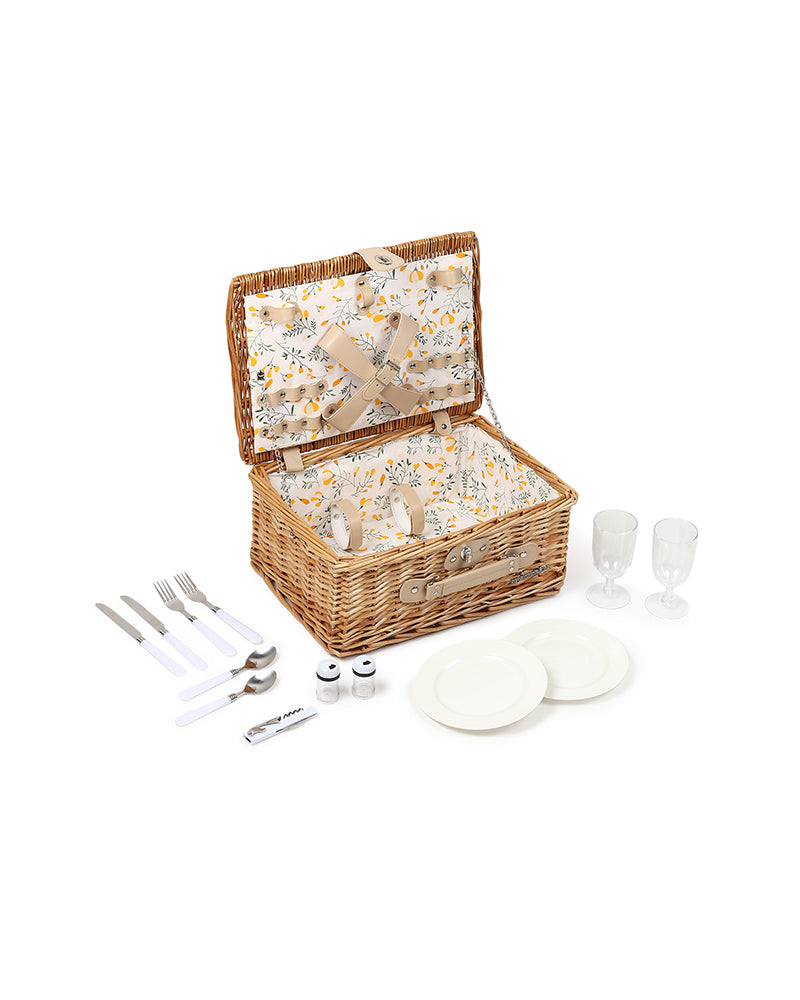 Vintage-Style Wicker Picnic Hamper | Wicker Picnic Basket For 2 | Picnic Basket With Utensils Cutlery Holder