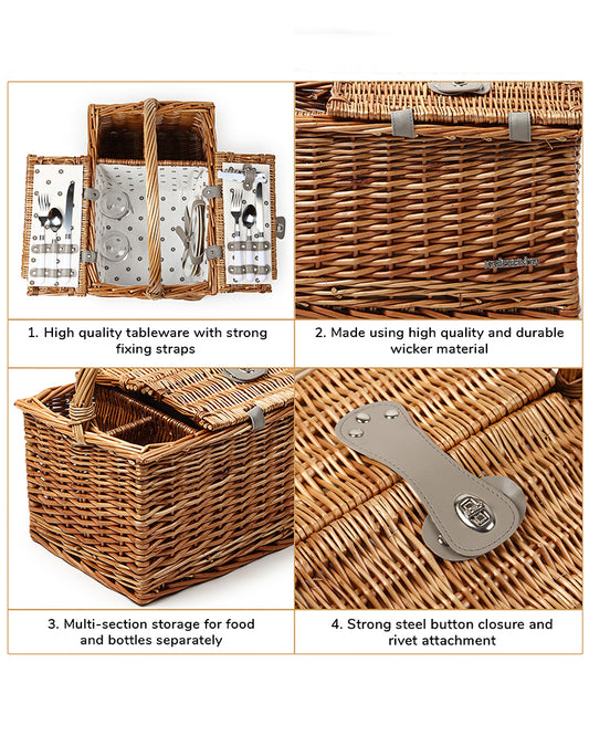 Wicker Picnic Basket | Picnic Basket | Willow Picnic Hamper Set | Vintage-Style Wicker Picnic Hamper