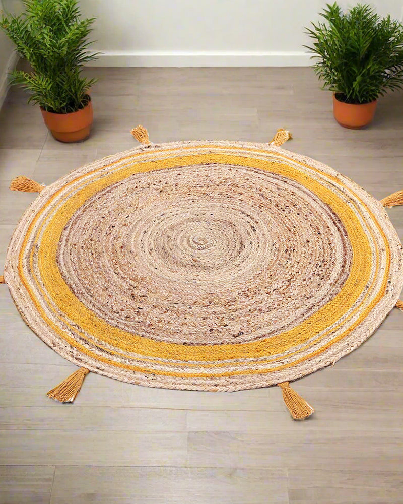 Yellow Pom Pom Jute Indoor & Outdoor Rug