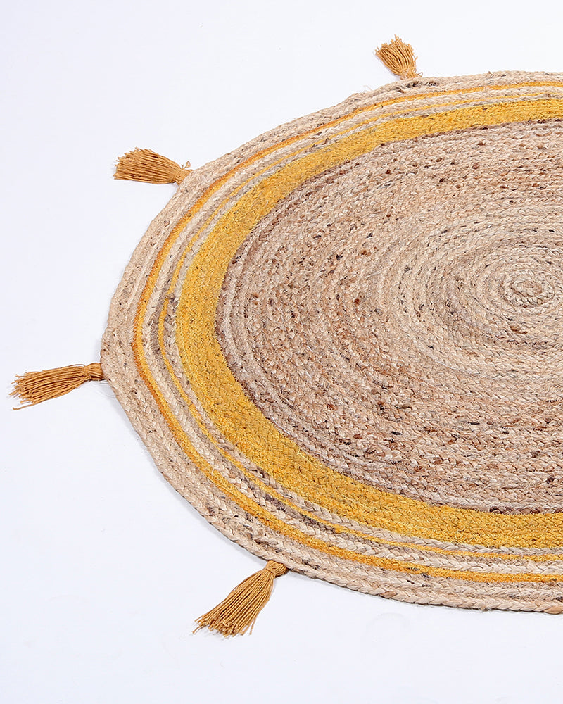 Yellow Pom Pom Jute Indoor & Outdoor Rug