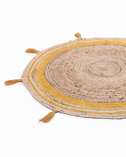 Yellow Pom Pom Jute Indoor & Outdoor Rug