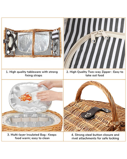 Wicker Picnic Basket With Cutlery |  Wicker Picnic Basket With Crockery | Large Picnic Basket