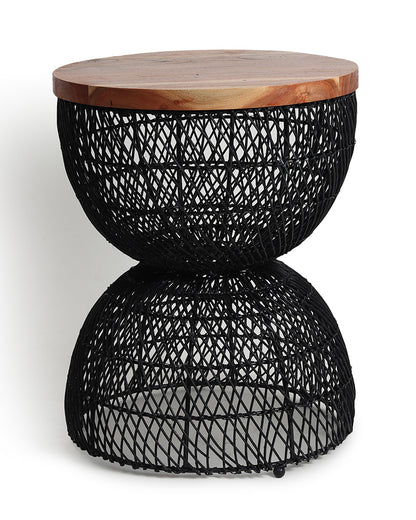 Wooden Rattan Stool | Mini Side Stool | Cane Round Table | Stylish Side Table