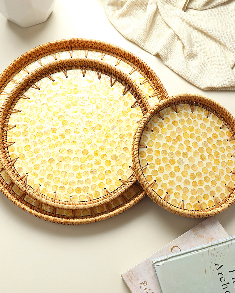 Round Rattan Tray | Decorative Tray | Cane Gift Hamper Tray | Serving Tray