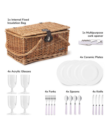 Wicker Hamper With Folding Table | Picnic Hamper Set | Wicker Picnic Basket For 4