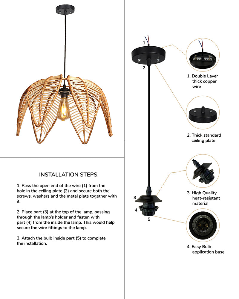 Bamboo Rattan Pendant Lampshade - Lattice