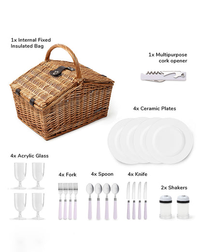 Wicker Picnic Basket With Cutlery |  Wicker Picnic Basket With Crockery | Large Picnic Basket