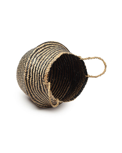 Seagrass Plant & Storage Baskets, Planter Basket For Decoration, Belly Basket (Round, Black)