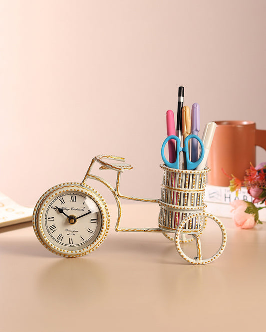 Table Clock | Pen Holder | Decorative Metal Table Decor