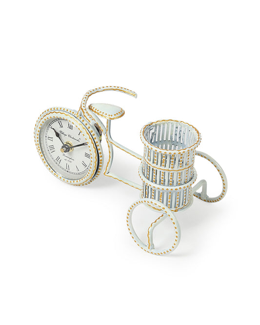 Table Clock | Pen Holder | Decorative Metal Table Decor