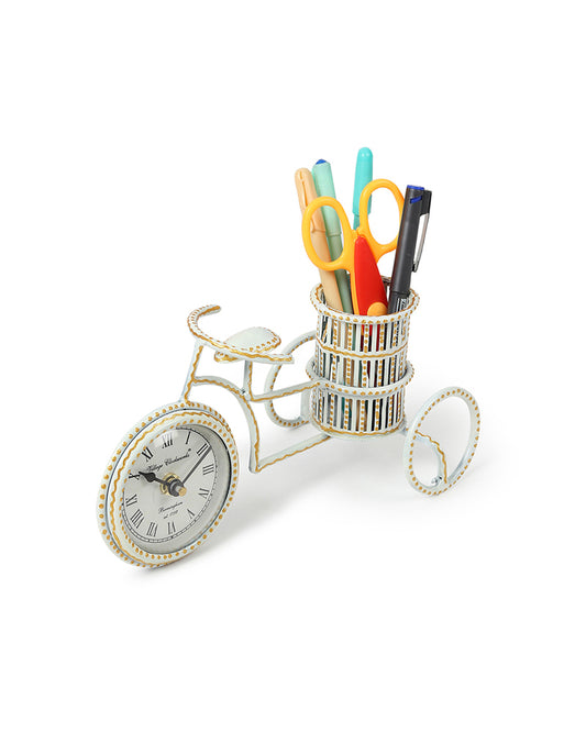 Table Clock | Pen Holder | Decorative Metal Table Decor