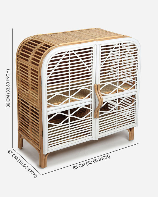 Wooden Rattan Indo Cabinet | Bamboo Storage Cabinet for Kitchen & Dining Room | Cane Kitchen Organiser Vegetable Cabinet