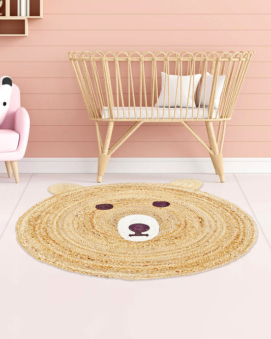 Jute Round Floor Mats | Jute Carpet for Living Room | Teddy Bear Rug - Beige, 3Ft