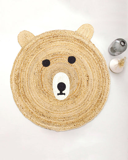 Jute Round Floor Mats | Jute Carpet for Living Room | Teddy Bear Rug - Beige, 3Ft