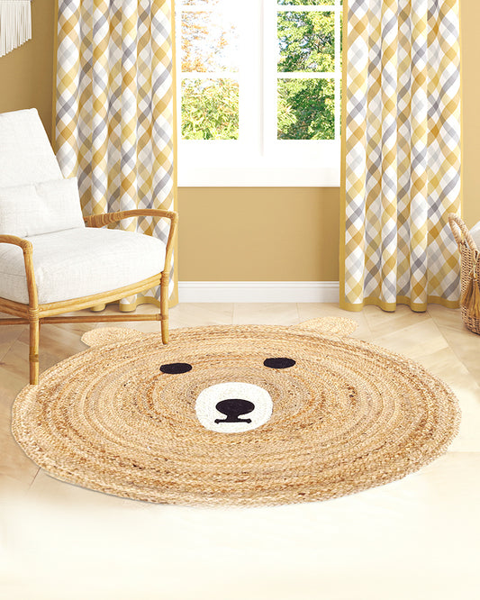 Jute Round Floor Mats | Jute Carpet for Living Room | Teddy Bear Rug - Beige, 3Ft